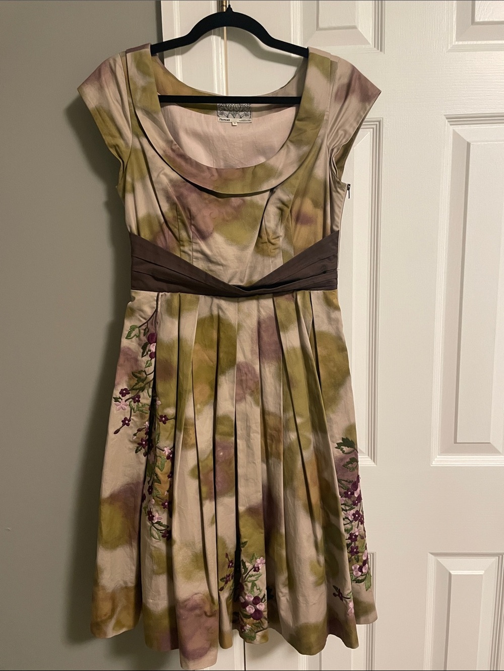 Floreat Olive, Mauve and Brown Floral Midi Dress
